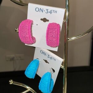 Festival Boho On 34th Earring Bundle 2 Pairs Beaded & Raffia Hoop Earrings